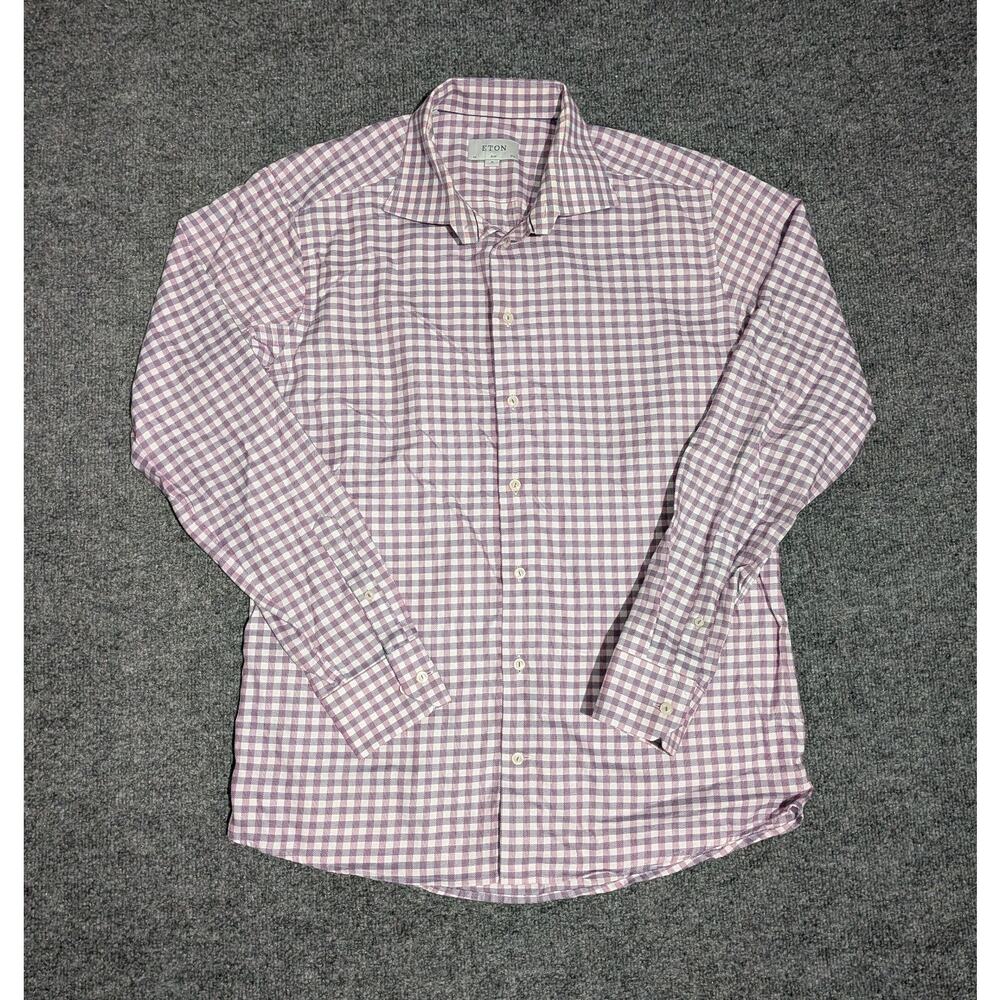 Eton Shirt Mens Size XL 44 17.5 Slim Long Sleeve